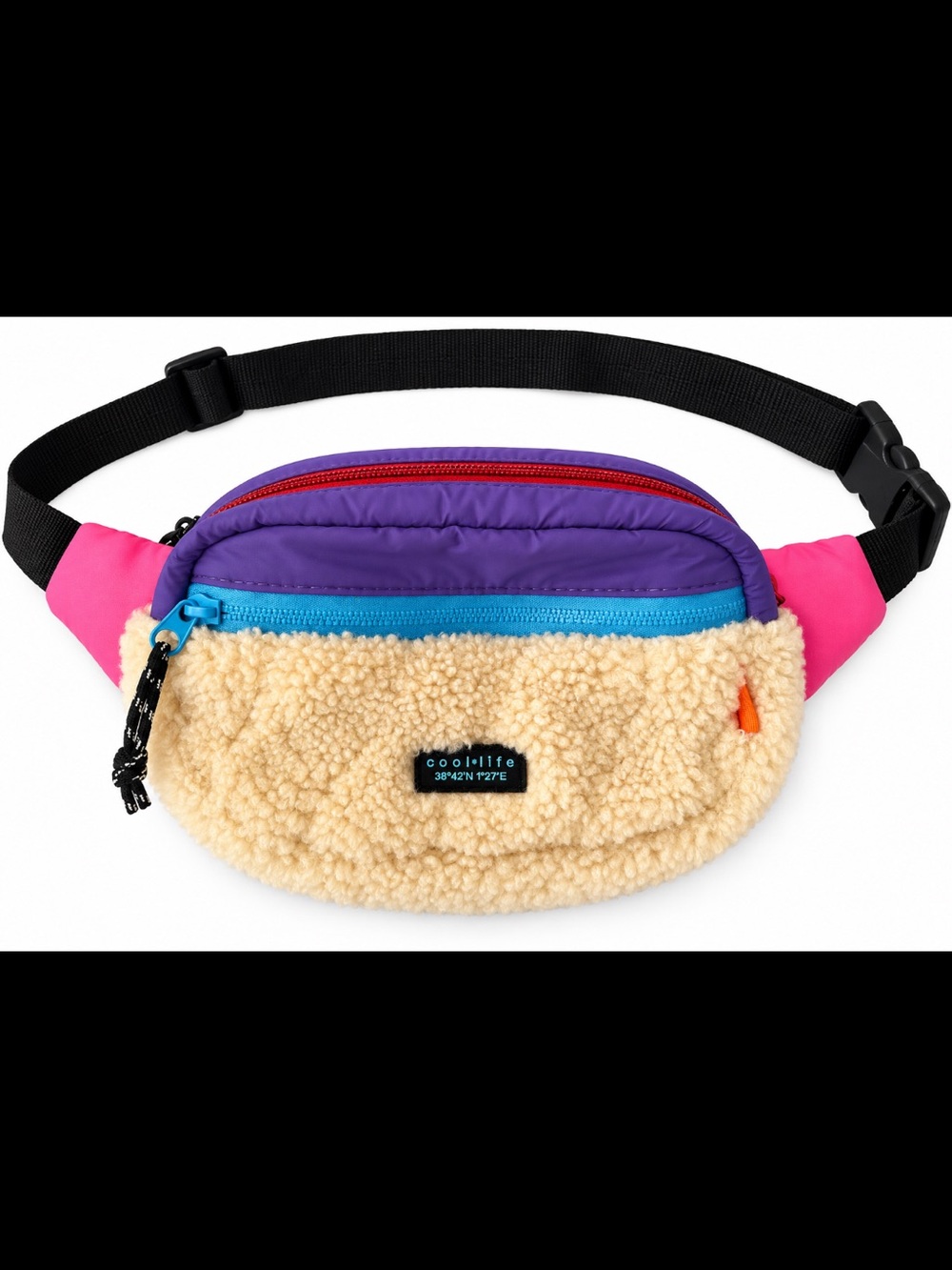 ZARA Cool Life Sherpa Fleece Colorblock Fanny Pack Belt Bag Y2K